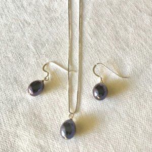 925 Silver Black pearl necklace and earrings
